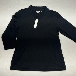 Chicos Black V Neck 3/4 Sleeve Top Shirt Womens Size 2 New With Tags